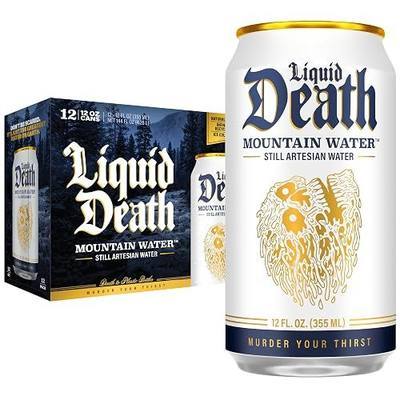 Liquid Death Still Mountain Water, Real Mountain Source, Ice-Cold Cans, Infinitely Recyclable, 12 Fl Oz (Pack of 12)
