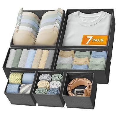 Reli. Drawer Organizers Clothes 7 Pack | Foldable Dresser Drawer Organizer | Fabric Drawer Dividers, Gray Dresser Drawer Organizers, Foldable Closet Storage Bins, Socks, Underwear, Ties, Bras, Nursery