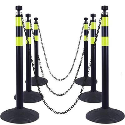 OrangeStar 6 Pack Traffic Delineator Post Cones, 40" Black Safety Barrier | 6.6 Ft Link Plastic Chains, Crowd Control Stanchion Sets with Rubber Base for Indoor Outdoor Parking Lot Construction