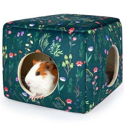 Bienbee Guinea Pig Hideout, Washable Plush House for Small Animals | Guinea Pig House with 2 Wide Entrances, Removable Mat and Non-skid Bottom,Warm and Cozy for Small Pet's Resting and Hiding