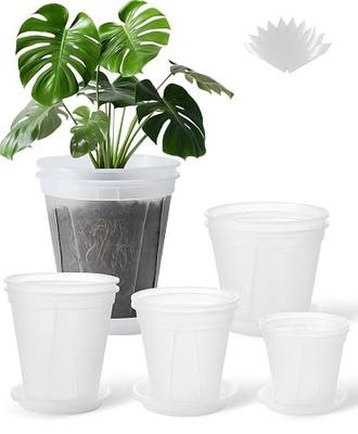 Large Clear Nursery pots for Plants with Saucers,10 pcs 9.5/8.3/7/6/5 inch Thick Plastic Nursery pots for Plants with Drainage Holes for Monstera,Aroid