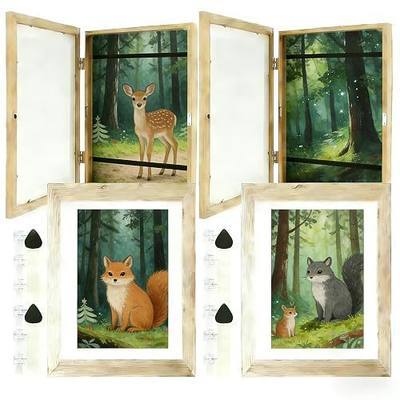 4 Pack Changeable Art Frame 8.5x11, Front Opening Picture Frame for Wall Mount, Artwork Display Frame with Stand for Home Gallery, Holds 50‑100 Works of Art, Wood Grain