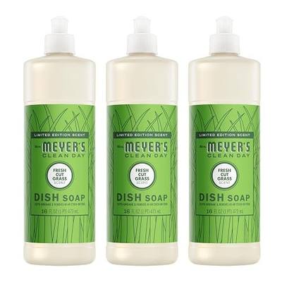 Mrs. MEYER'S CLEAN DAY Liquid Dish Soap, Fresh Cut Grass Scent, 16 Fl Oz Bottle - 3 Pack