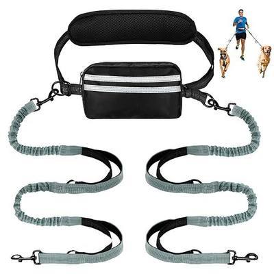 Hands Free Dog Leash for Two Dogs Walking, Running | Waist Leash for Dog Walking with Waist Belt, Zipper Pouch and Shock Absoring Bungee (Olive Green, Large)