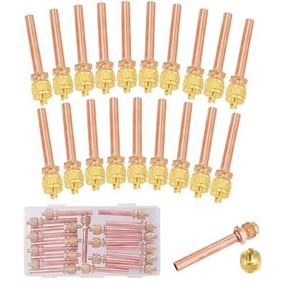 WISSCOOL 20PCS HVAC Service/Access Valves, 1/4” SAE x 1/4" OD x 2.5" Stem | Schrader-Type Refrigeration Charging Valves with Core Remover Caps and Box
