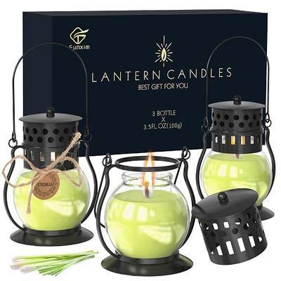 Citronella Candles Outdoor with Vintage Lantern - 3pcs Scented Candles | Natural Citronella Soy Wax Candle for Camping Patio Garden, Gifts for Women