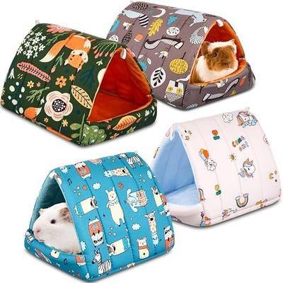 Cinnvoice 4 Pcs Guinea Pig Hideout, Guinea Pig Bed Tunnel, Rabbit Washable Small House Cage Accessories for Bunny Hedgehog Mouse Chinchillas Hamsters Ferrets Bearded Dragons Rats(Forest,7.9 in)
