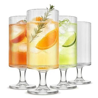 INSETLAN Set of 4 Ribbed Glass Goblets – 12oz Vertical Stripe Stemmed Glassware for Cocktails, Wine, and Beverages – Elegant Durable Glass Cups for Parties, Weddings, and Everyday Use