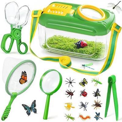 Bug Catcher for Kids, 17 PCS Bug Catching Kit with Bug Collector Toy Bugs | Butterfly Net Magnifying Glass Insect Catcher Tweezers, Outdoor Explorer Kit for Kids Age 3 4 5 6 7 8