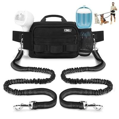 ETACCU Hands Free Dog Leash with Zipper Pouch, Waist Belt for Large Medium 2 Dogs for Running, Walking, Jogging and Hiking, Dual Padded Handles and Durable Bungee - Black (2 Dog)