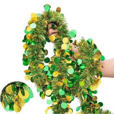 33FT St. Patrick's Day Tinsel Garland, Green Gold Metallic Twist Foil Tinsel Garland with Shiny Lucky Coin Ornament Hanging Garland for St. Patrick's Day Birthday Party Indoor Outdoor Decoration