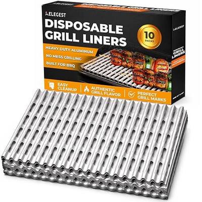 Disposable Aluminum Grill Liners & Grill Toppers | Heavy-Duty, Tear & Heat Resistant BBQ Foil Sheets | Perfect for Public Park Grills, Outdoor BBQ, Camping & Tailgating | 12 x 20 Size, 10-Pack