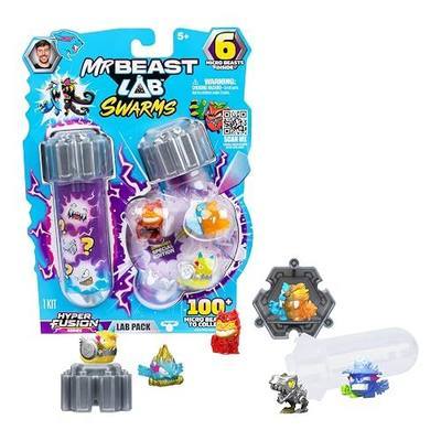 MrBeast Lab Swarms Hyper Fusion Series 6 Pack, Lab Edition | 100+ to collect, 6 stickers & 2 stackable fusion caps; MrBeast toys fans, build your own MrBeast Lab