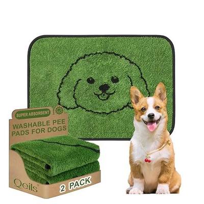 Qeils Reusable Puppy Pads , Washable Pee Pads for Dogs 18" x 24" 2 Pack | Super Absorbent & Leakproof Potty Training Pads, Plush Grass-Look With Non-Slip Backing For Crates, Playpens & Small Pets