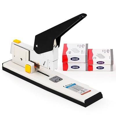 Heavy Duty Stapler 210 Sheets Capacity, Effortless Office School Stapler with Adjustable Stapling Width of 60mm (2.36") with 4000 Staples, White