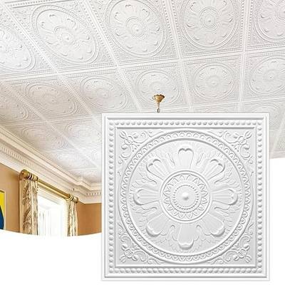 STICKGOO Drop Ceiling Tiles 24"x24", PVC Panels Plastic Ceiling Tiles Waterproof Reusable, Covers 48 Sq.Ft., Baroque Decorative Tiles for Home & Commercial Use (Pack of 12, White)