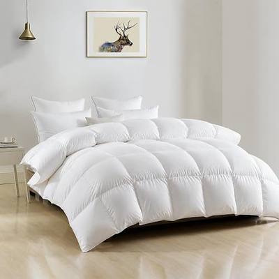 DWR Luxury Oversized King Down Feather Fibers Comforter, Soft Cotton Blend Cover, High Fill Power Medium Weight, Fluffy Down Feather Fibers Duvet Insert with Ties (120x98 Inches, White)