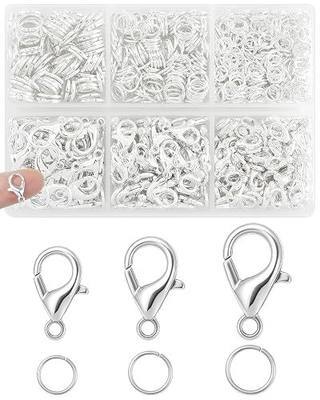 900PCS FIVEIZERO Lobster Claw Clasps and Jump Rings Set - Silver Jewelry Clasps for Necklace, Bracelet, Keychains, and DIY Jewelry Making Supplies