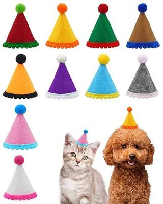 PET SHOW 10 Pack Mini Party Hats for Small Dog Birthday Stuffed Animals Puppy Cats Adjustable Holiday Hats Felt Pom Pom Headband Kitten Pet Grooming Costume Accessories