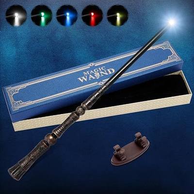 Light Up Magic Wizard Wand with 5 Static Light Colors, Rechargeable Illuminating Resin Witch Wand for Kids Collection Cosplay, with Mini Stand Display, Rune