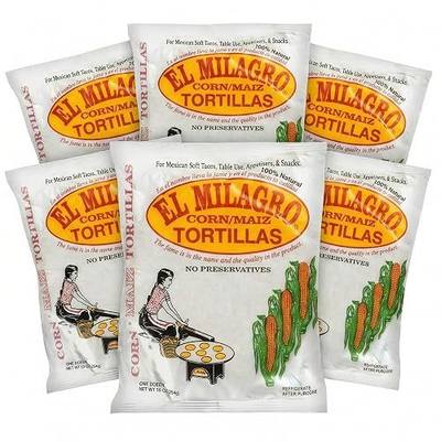 El Milagros Corn Tortillas, No Preservatives, Non-GMO, Fresh from Chicago - 6 Packages (72 Tortillas) (6 Pack Paper)
