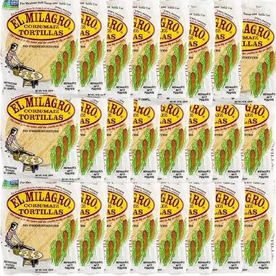 El Milagros Corn Tortillas, No Preservatives, Non-GMO, Fresh from Chicago - 24 Packages (288 Tortillas) (24 Pack Plastic)
