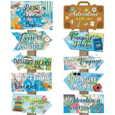 20 Pieces Travel Party Signs Travel Themed Party Decorations Let The Adventure Begin Sign Around the World Decorations Bon Voyage Party Wall Door Porch Yard Sign Travel Party Supplies