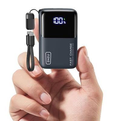 INIU Portable Charger, Ultra Mini 10000mAh 45W Fast Charging with Detachable Cable, Flight-Safe Travel USB C Power Bank External Phone Battery Pack for Xiaomi iPhone 17 16 Samsung S26 Google iPad etc
