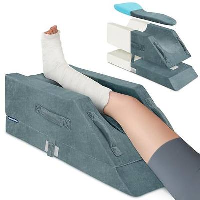 KingPavonini 4-Height Adjustable Leg Elevation Pillow, Single Leg, Grey | Soft & Supportive Memory Foam, Keeps Leg/Knee Straight for Pain & Swelling Relief, Fits Various Heights, Non-Slip & 4 Handles