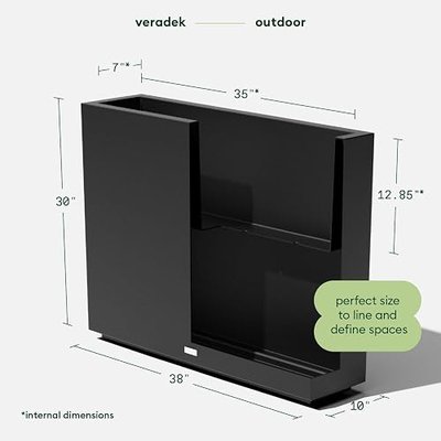 Veradek Block Series Span Planter - Tall Rectangular Outdoor Planter | Made From Durable Plastic Featuring a Removable Insert Bucket. Modern Porch/Patio Décor for Plants and Flowers