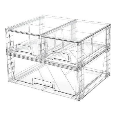 Vtopmart Clear Stackable Storage Drawers, 3 Pack Wide Organizer Set | Wide and Small Pull-Out PET Drawers with Stackable Design for Bathroom Organization, Cabinets, Closets, Pantry and Medicine