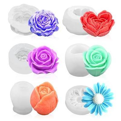6Pcs Rose Flower Candle Resin Mold Silicone Flower Mold for Candle Making Large 3D Heart Rose Tulip Daisy Peony Valentine Mother Day Silicone Candle Mold for Soy Wax Beeswax Resin Craft