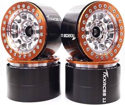 RC 2.2 Aluminum Alloy Beadlock Wheels and Tires Upgrades Accessories Rims for 1/10 SCX10 TRX4RC4WD and D90 RC Crawler Axial Remote Control Car (4pc) (Silver Orange)