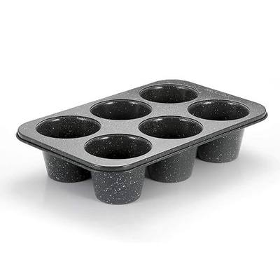 Non-Stick Popover Pans - 6-Cavity High Carbon Steel Tray Mold for Baking, Stainless Steel Jumbo Size for Premium Muffins, Homemade Cupcakes, Breads - Professional Bakery Kitchen Oven (Black)