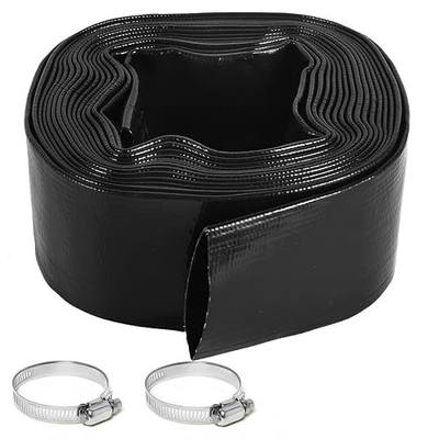 2 inches x 25 FT Heavy-Duty PVC Swimming Pool Backwash Hose 25 feet, Reinforced Discharge Hose with Clamp for Swimming Pools, Black