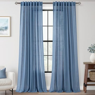 Faux Linen Beige Curtains 96 inches Long for Living Room Rustic Farmhouse Linen Drapes Semi Sheer Burlap Textured Canvas Cloth Curtain Panels Set of 2 Kahki Tan Colored