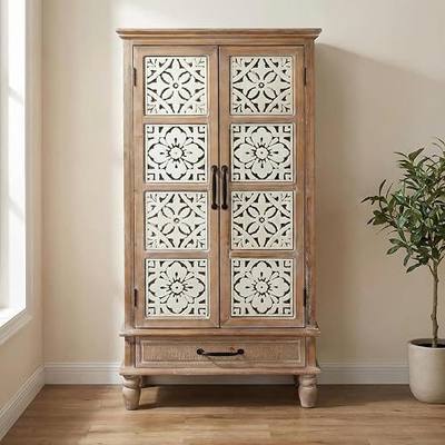 LKTART 55" Tall Vintage Sideboards Carved Wood Buffet Cabinet,Farmhouse Pantry Decorative Cabinet with Carved Doors and Drawers for Home Decor and Finishing Fir Wood