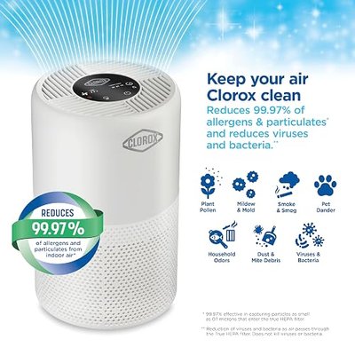 Clorox Medium Room Turbo Air Purifiers for Home With True HEPA Filter | 1,000 Sq Ft | Reduces 99.9% of Mold, Viruses, Wildfire Smoke, Allergens, Pet Allergies, Dust | Whisper Quiet