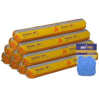 Sikaflex NP1 with AWF PRO Gloves - Stone 20oz Polyurethane Sealant – Non Sag, Flexible, Elastomeric Acoustic Sealant, Pack of 10