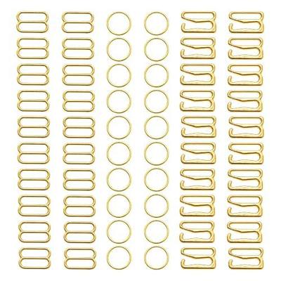 Lilaly 60 Pcs 12mm Bra Hooks for Straps 3 Styles Sewing Hooks Bra Rings and Sliders for Bra Straps(Gold)