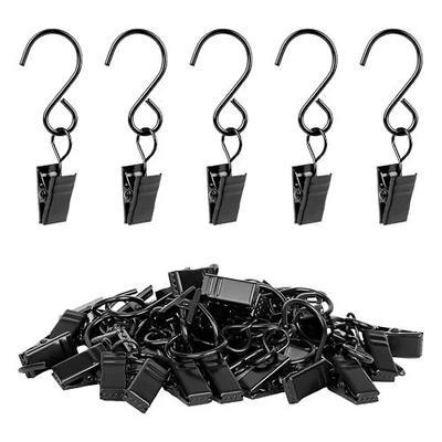 S Hooks with Clips, 45 Pack 304 Stainless Steel Hanging Curtain Clips with Hooks, Clips for Hanging Tapestries Party String Lights Christmas Decoration, Gutter Tent Camper, 2.4 Inch Black
