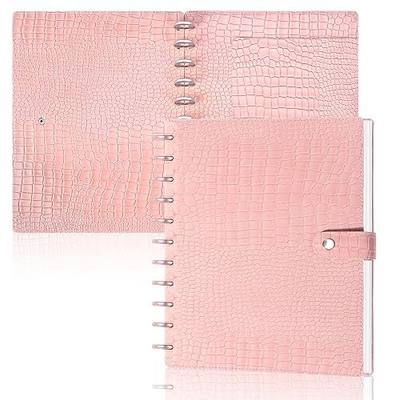 PU Leather 8.5*11in Discbound Cover And Disc Set with 11 Pcs Discbound Discs 1in Disc Bound Notebook Accessories Discbound Planner Cover Notebook Planner System For office(Not including book) (Pink)