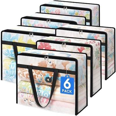 TasticTotes 6 Pack Clear Storage Bags for Comforter, Clothes & Bedding, 40L | Plastic Blanket Storage with Zipper & Handle, Foldable Moving Bags, Closet Organizer and Under-Bed Storage Containers