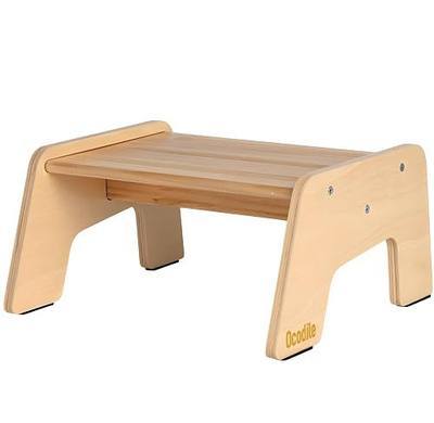 One Step Stool for Kids, Wooden Step for Sink and Potty - Varnished | Toddler step stool with tip-proof design holds up to 400 lbs. Compact, stable and safe for daily kitchen and bathroom use.