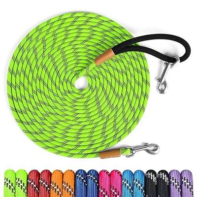 lynxking Long Dog Leash Reflective 15ft 30ft 50ft Check Cord Training Lead Padded Handle Heavy Duty Rope for Puppy Small Medium Large Dogs (Light Green, 30ft x 3/8inch)