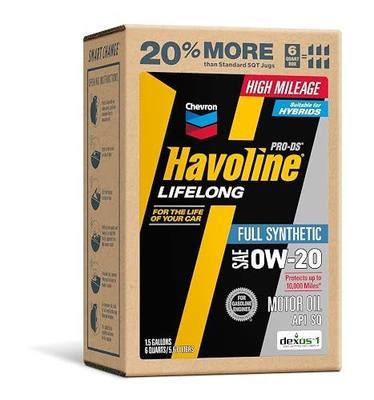 Havoline Motor Oil 0w20 PRO-DS Lifelong Full Synthetic Smart Change Engine Oil, 0W-20, 6 Quarts, Pack of 1