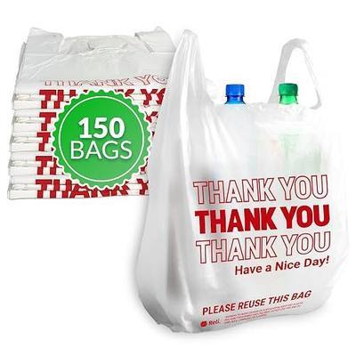 Reli. Plastic Bags with Handles | 150 Pack | White | Thank You Plastic Bags for Small Business | (11.5" x 6.5" x 21") | Retail, Grocery & Restaurants