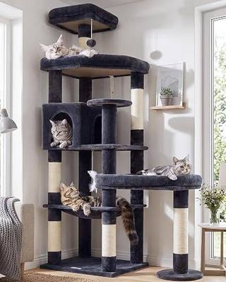 Globlazer Extra Large Platform Cat Tree, 65in Sturdy Cat Scratching Tree for Indoor Cats Large Adult, Big Cat Perch Tower with 3 Padded Perches, 6 Scratching Posts, Cat Condo, Hammock, S65, Dark Grey