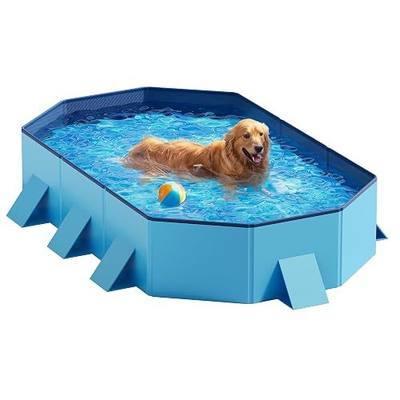 Peteast Foldable Dog Pool - Extra Large 71" x 39" x 12" Hard Plastic Portable Pet Bath Tub with Non-Slip & Reinforced Stability, Collapsible Design for Indoor Outdoor Backyard Use (Blue)