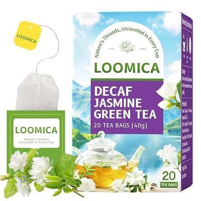 LOOMICA Decaf Jasmine Green Tea, Decaffeinated, Smooth & Refreshing Jasmine Green Tea Bags, Naturally Fragrant with Fresh Blossoms, Perfect for Relaxation & Daily Enjoyment, 20 Counts